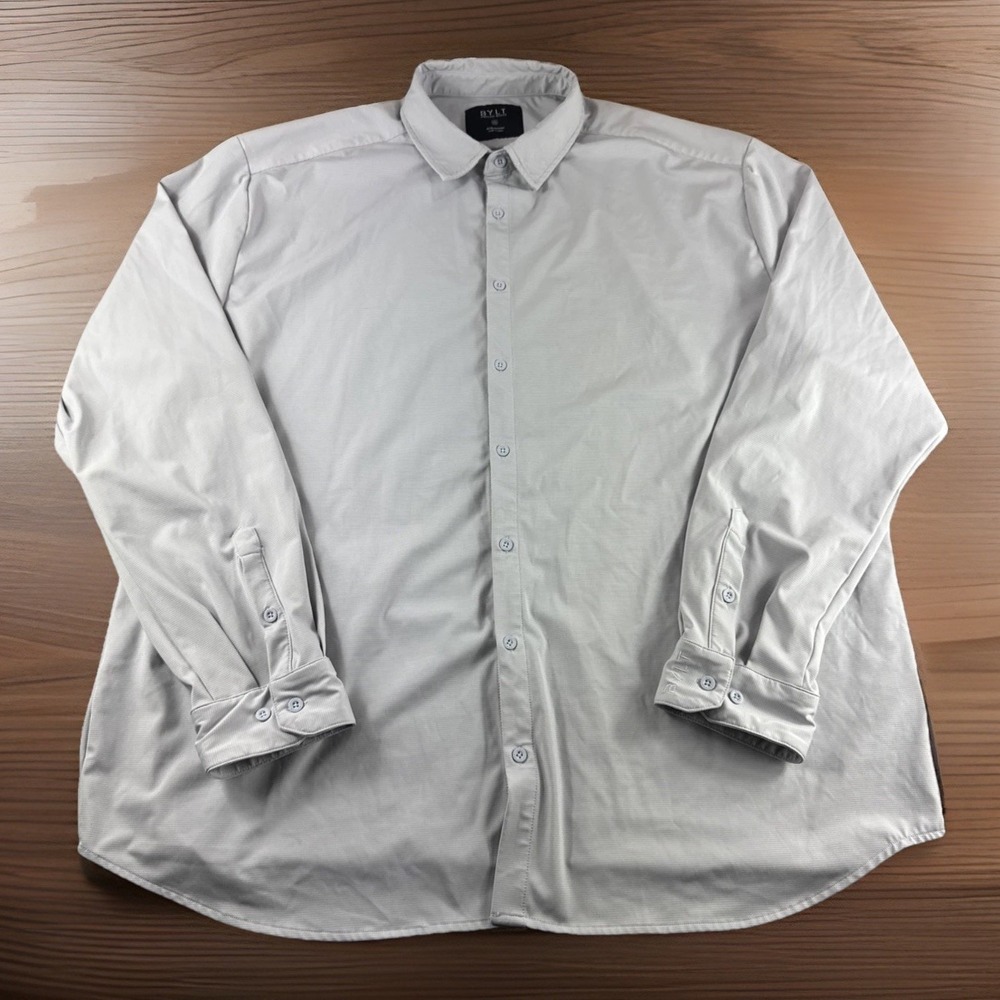 BYLT Basics Executive Stretch Long Sleeve Button Down Gray Mens 3XL Wrinkle Free